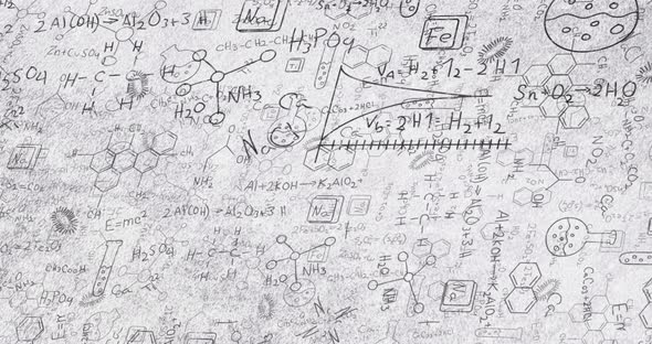 Black structural formulae of chemical compounds on white alt