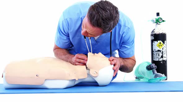 Male paramedic during cardiopulmonary resuscitation training