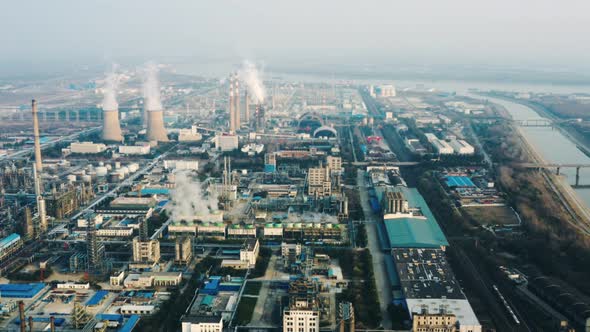 Aerial view oil refinery