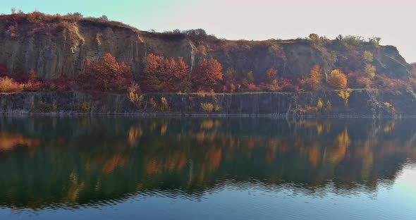 View of the Artificial Lake in a Flooded Part of a Granite Quarry Lined with Stone