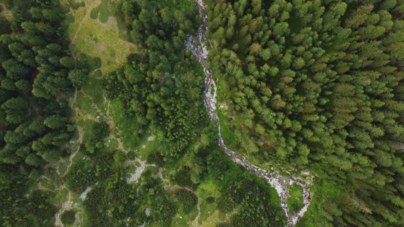 Aerial View of a Stream in the Pirin Mountains with Clear Water