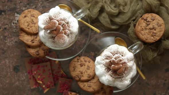 Sweet Dessert Served. Hot Chocolate with Whipped Cream on Top and Cookies