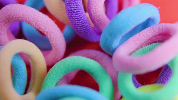 Top View of a Vibrant Colors Rotating Close Up Rubber Bands