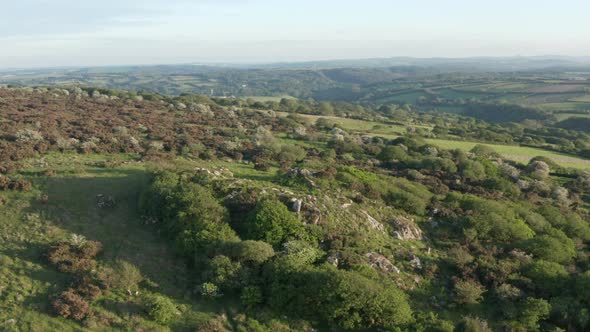 Aerial view of desert countryside near Saint Ives, Cornwall.