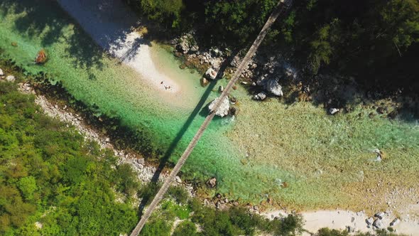 Drone Flight Over River Soca And Bridge