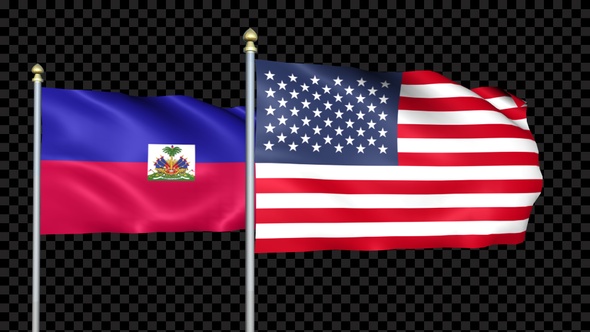 Haiti And United States Two Countries Flags Waving