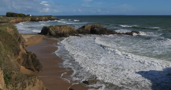Le Pouldu, Finistere department, Brittany, France. Overlooking the Kerou beach