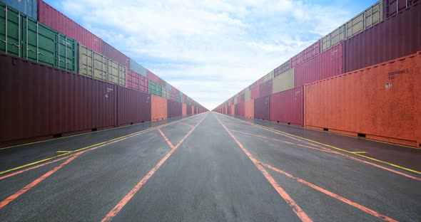 Endless Stacks of Cargo Shipping Containers Under Cloudy Sky