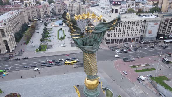 The Symbol of Kyiv, Ukraine - Independence Square Aerial View, Slow Motion