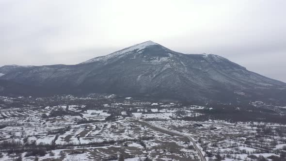 Valley and mountain Rtanj after snowing 4K drone video