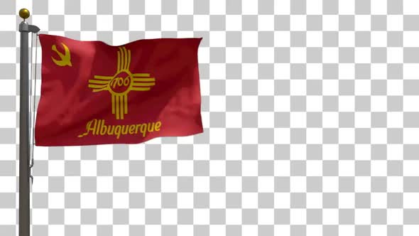 Albuquerque City Flag (New Mexico) on Flagpole with Alpha Channel - 4K