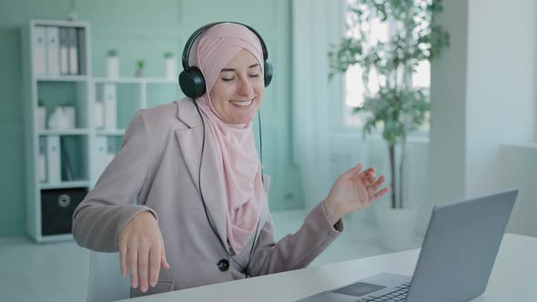 Arabian Islamic Businesswoman Worker Work Break Female in Hijab Happy Lady Muslim Woman in