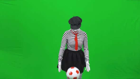 Mime Girl Is Playing with a Ball, Smiling . Chroma Key.