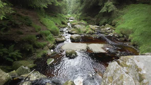 Scenic View Of Turf Colored Stream Flowing Through The Rocks In The Wicklow Mountains In Ireland - l