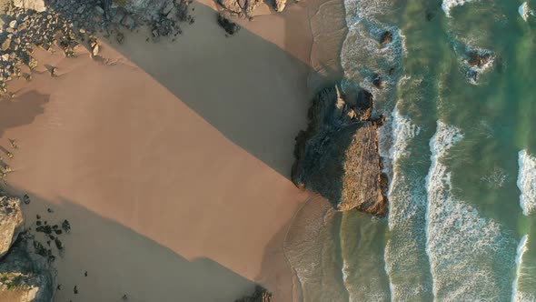 Aerial view of Bedruthan Carnewas, Cornwall, UK.