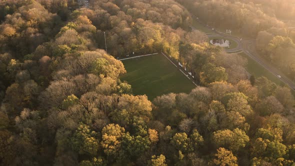 Aerial view of a football field in Tervuren.