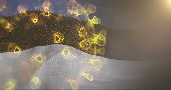 Estonia Flag With Corona Virus Bacteria 4K