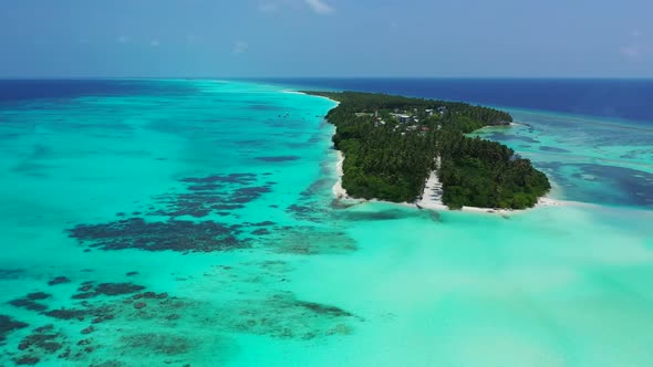 Aerial nature of beautiful coast beach trip by blue ocean with white sand background of a dayout nea