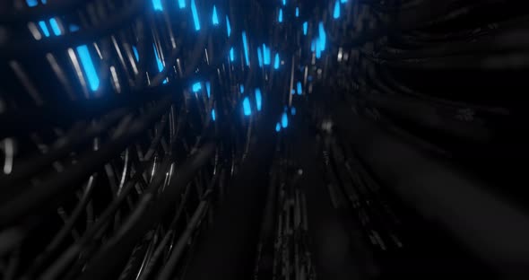 Optical fibers animation of distribution of the light signal from a diode.