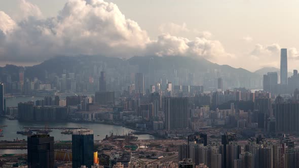 Timelapse Hong Kong Buildings and Skyscrapers on Coastline