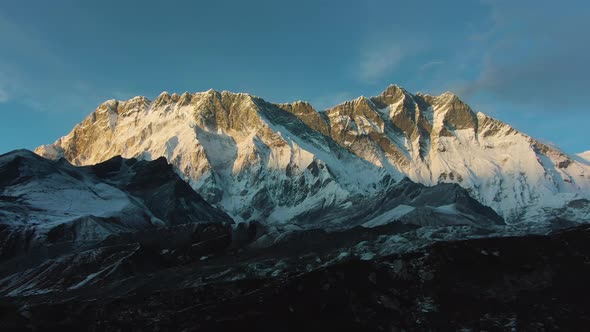 Nuptse Mountain and Lhotse South Face at Sunset, Himalaya, Nepal, Aerial View