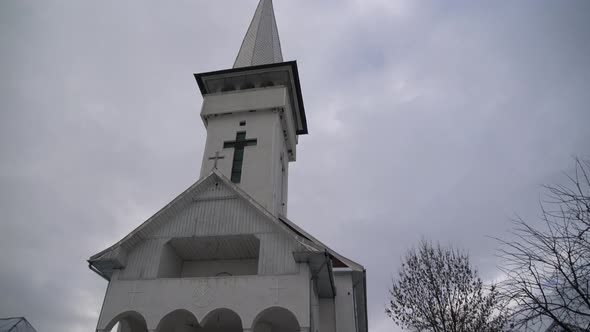 Tilt down view of a church in Oncesti  alt