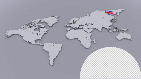 North Korea Flag On Extruded World Map