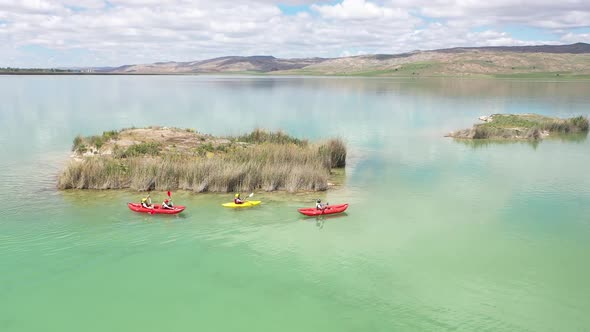 Fly Over The Canoe In The Lake