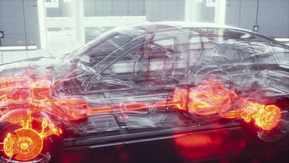 Transparent Car with Engine in Laboratory