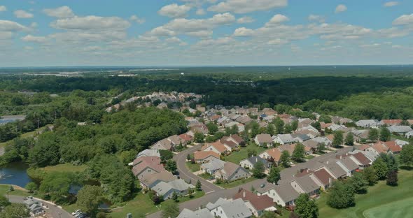 Aerial View of a Small Town Village in America From the Countryside Summer