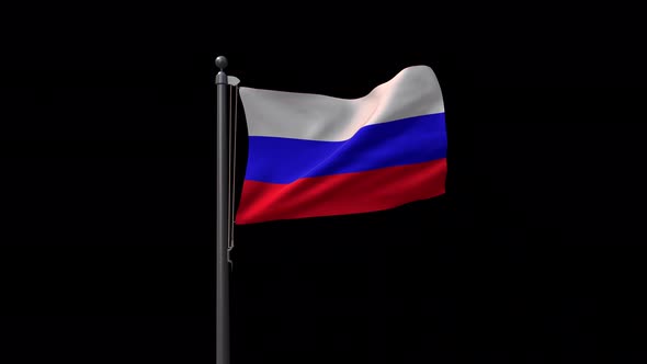 Russia Flag On Flagpole With Alpha Channel  4K