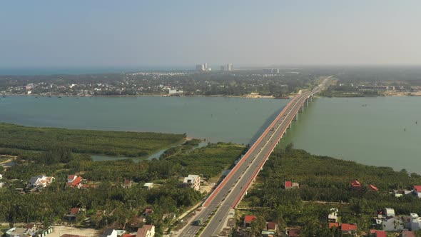 Aerial view of Cua Dai Bridge - Hoi An, Thu Bon River, Quang Nam, Vietnam
