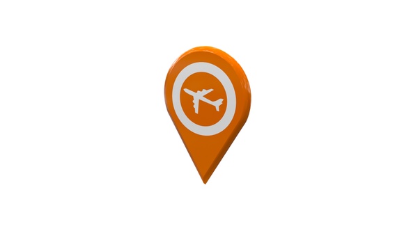 Orange Airport Map Location 3D Pin Icon V7