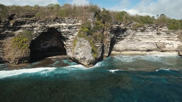 Seascape Cliffs, Sea and Waves at Nusa Penida, Bali, Indonesia