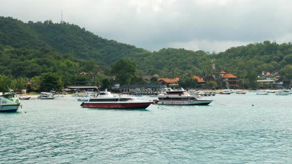 View on sea port on tropical island