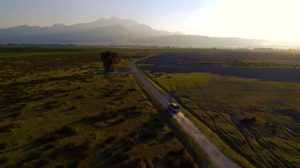 Aerial View Car Driving