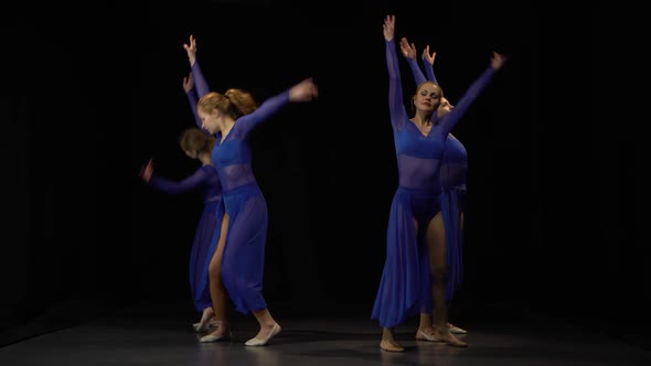 Emotional Ballerinas Are Dancing Elements of Modern Ballet at Studio