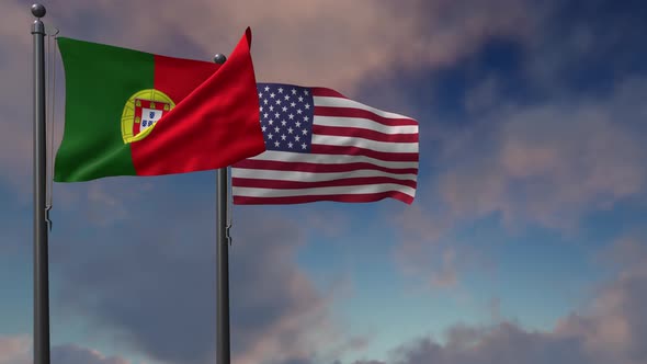 Portugal Flag Waving Along With The National Flag Of The USA - 2K