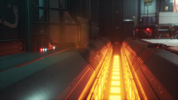 Futuristic Interior of Spaceship Corridor with Light