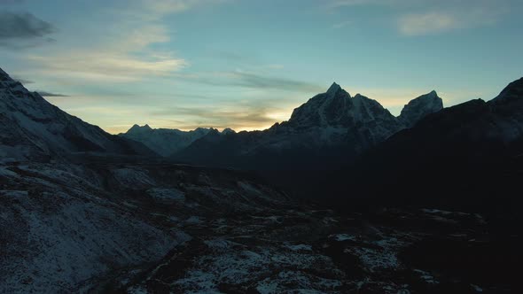 Taboche and Cholatse Mountain at Sunset, Himalaya, Nepal, Aerial View