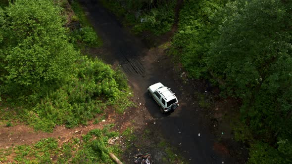 Aerial View of the Car Entering the Tunnel