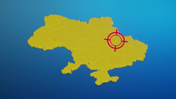 Map of Ukraine with highlighted regions on blue background.