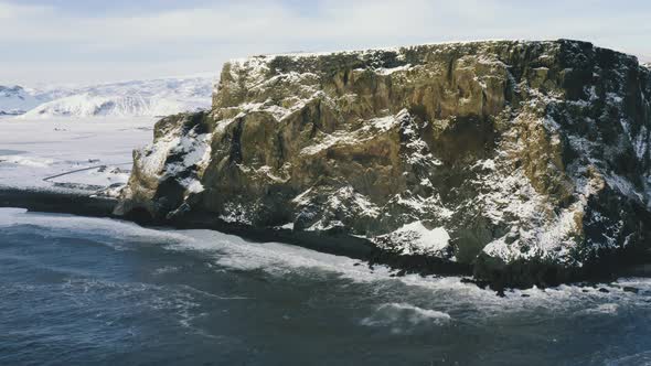 Aerial Drone View of Iconic Black Sand Beach in Reynisfjara Beach