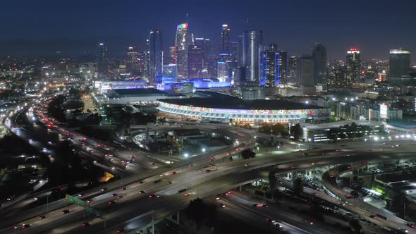 Night View of the Huge Modern City Brightly Illuminated with Colorful Lights. LA, USA alt