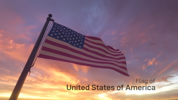 American Flag on a Pole with Sunset / Sunrise Sky Background