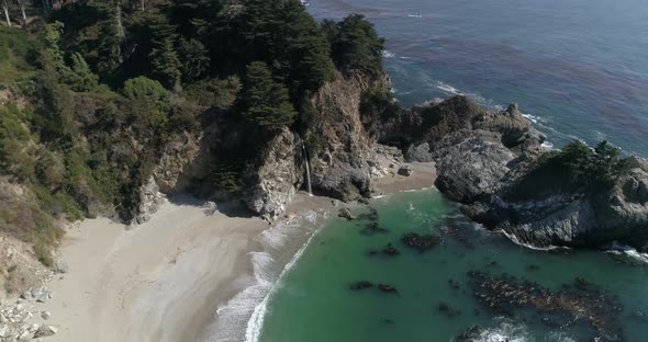 Aerial view of Water Fall McWay Falls Julia Pfeiffer Burns Park Big Sur California