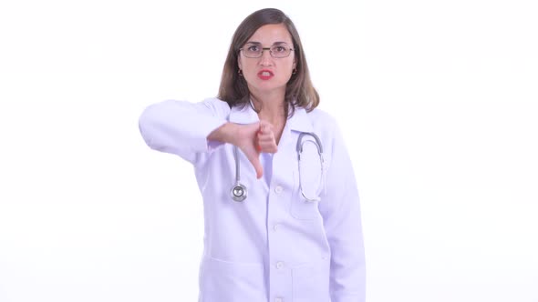 Angry Woman Doctor Giving Thumbs Down