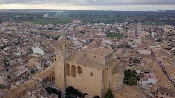 Aerial close up shot of Sant Miquel de Llucmajor church in Mallorca