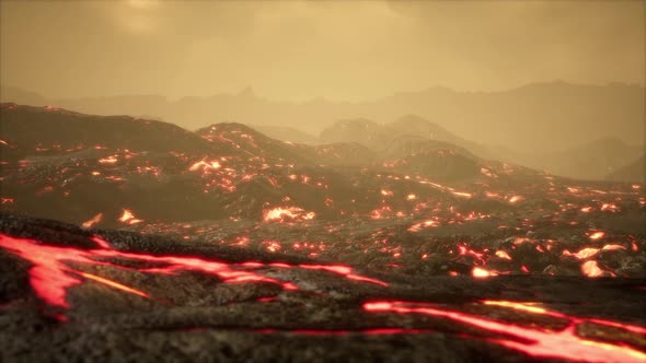 Lava Fields in the End of the Eruption of the Volcano