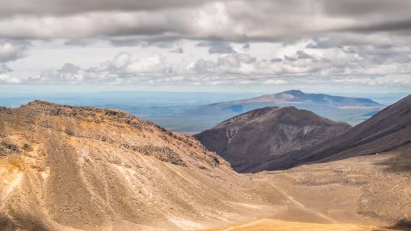 Dramatic Clouds Sky Moving over Volcanic Mountains Nature in Sunny Summer Day